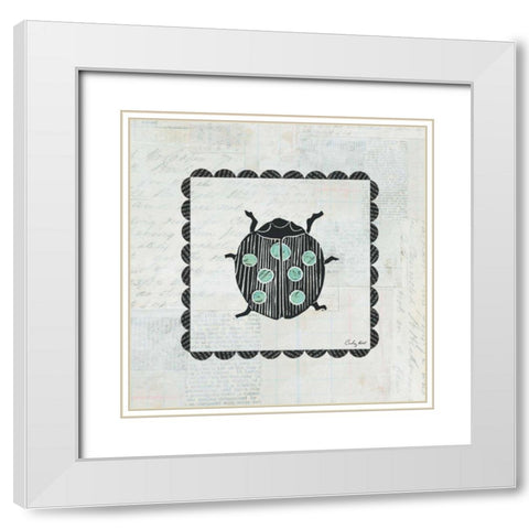 Ladybug Stamp White Modern Wood Framed Art Print with Double Matting by Prahl, Courtney