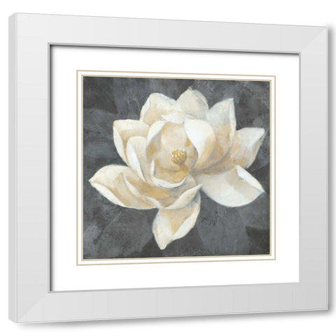 Majestic Magnolia Neutral Sq White Modern Wood Framed Art Print with Double Matting by Hristova, Albena