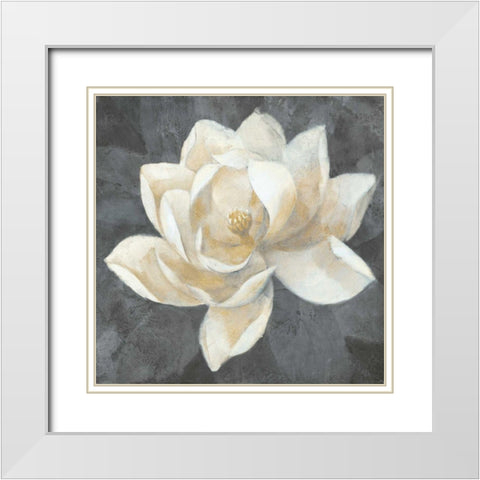 Majestic Magnolia Neutral Sq White Modern Wood Framed Art Print with Double Matting by Hristova, Albena