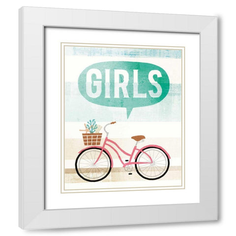 Beach Cruiser Girls II White Modern Wood Framed Art Print with Double Matting by Mullan, Michael