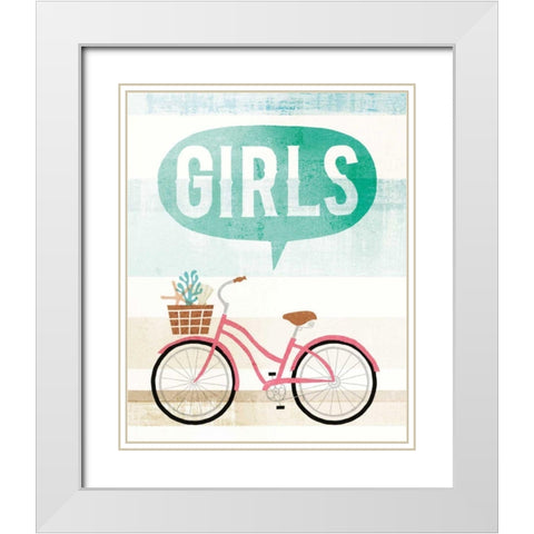 Beach Cruiser Girls II White Modern Wood Framed Art Print with Double Matting by Mullan, Michael