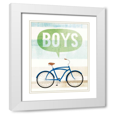 Beach Cruiser Boys II White Modern Wood Framed Art Print with Double Matting by Mullan, Michael