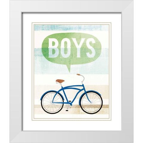 Beach Cruiser Boys II White Modern Wood Framed Art Print with Double Matting by Mullan, Michael