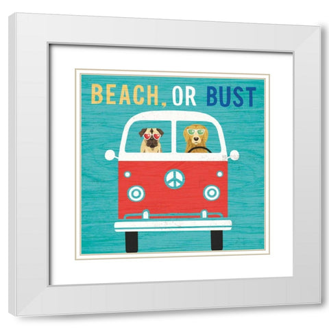 Beach Bums Bus White Modern Wood Framed Art Print with Double Matting by Mullan, Michael