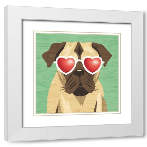 Beach Bums Pug I White Modern Wood Framed Art Print with Double Matting by Mullan, Michael
