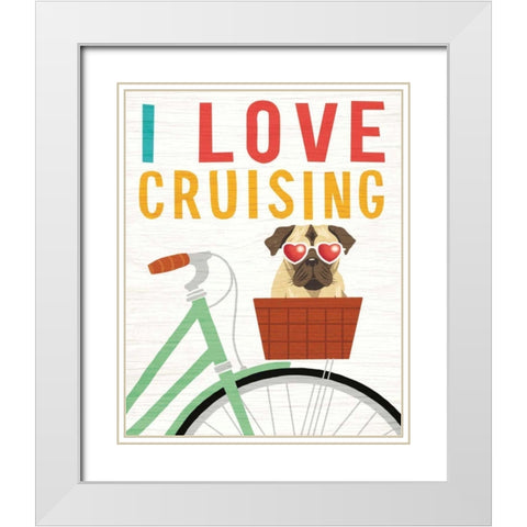 Beach Bums Pug Bicycle I Love White Modern Wood Framed Art Print with Double Matting by Mullan, Michael