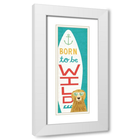 Beach Bums Golden Surf Board White Modern Wood Framed Art Print with Double Matting by Mullan, Michael