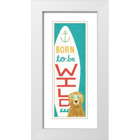Beach Bums Golden Surf Board White Modern Wood Framed Art Print with Double Matting by Mullan, Michael