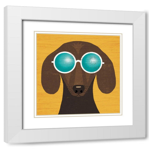 Beach Bums Dachshund I White Modern Wood Framed Art Print with Double Matting by Mullan, Michael