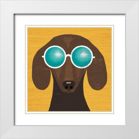 Beach Bums Dachshund I White Modern Wood Framed Art Print with Double Matting by Mullan, Michael