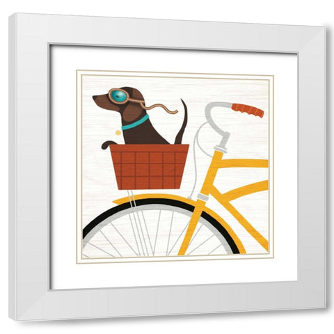 Beach Bums Dachshund Bicycle I White Modern Wood Framed Art Print with Double Matting by Mullan, Michael