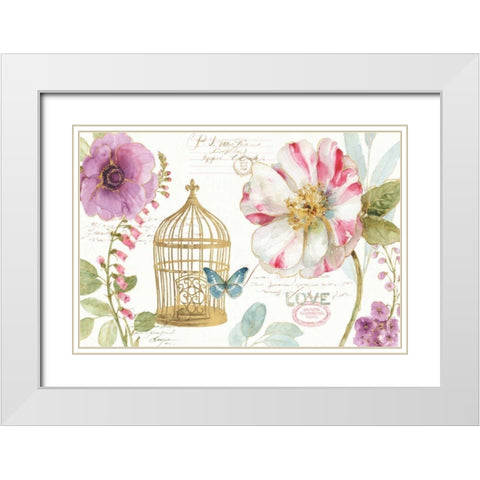 Rainbow Seeds Floral Birdcage I White Modern Wood Framed Art Print with Double Matting by Audit, Lisa