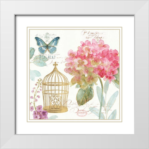 Rainbow Seeds Floral Birdcage II White Modern Wood Framed Art Print with Double Matting by Audit, Lisa