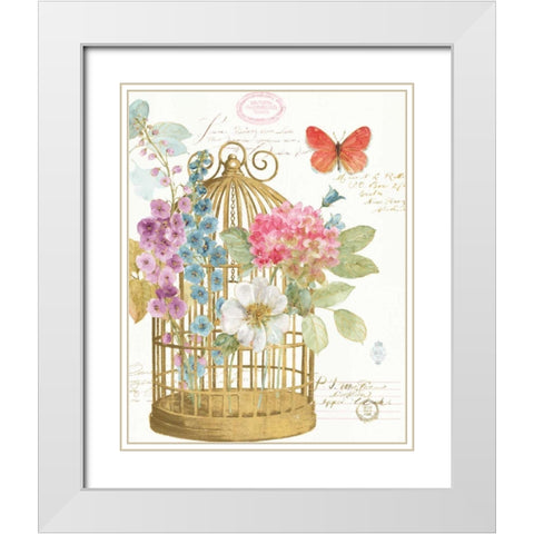 Rainbow Seeds Romantic Birdcage II White Modern Wood Framed Art Print with Double Matting by Audit, Lisa