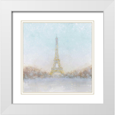 Eiffel Romance no Couple Turquoise White Modern Wood Framed Art Print with Double Matting by Fabiano, Marco