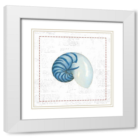 Navy Nautilus Shell on Newsprint with Red White Modern Wood Framed Art Print with Double Matting by Adams, Emily