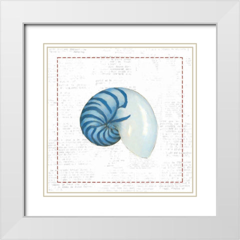 Navy Nautilus Shell on Newsprint with Red White Modern Wood Framed Art Print with Double Matting by Adams, Emily