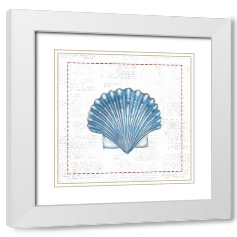 Navy Scallop Shell on Newsprint with Red White Modern Wood Framed Art Print with Double Matting by Adams, Emily