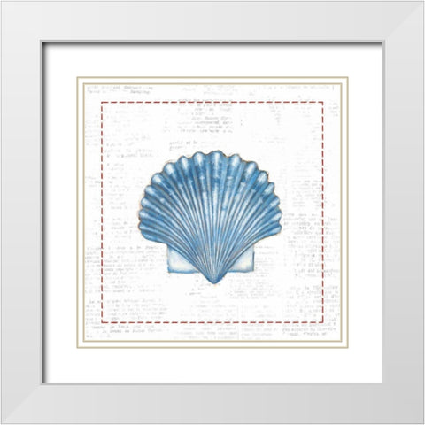 Navy Scallop Shell on Newsprint with Red White Modern Wood Framed Art Print with Double Matting by Adams, Emily