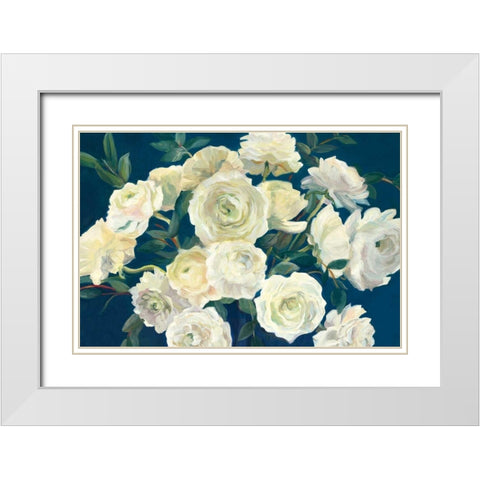Roses in Cobalt Vase Indigo Crop White Modern Wood Framed Art Print with Double Matting by Hageman, Marilyn
