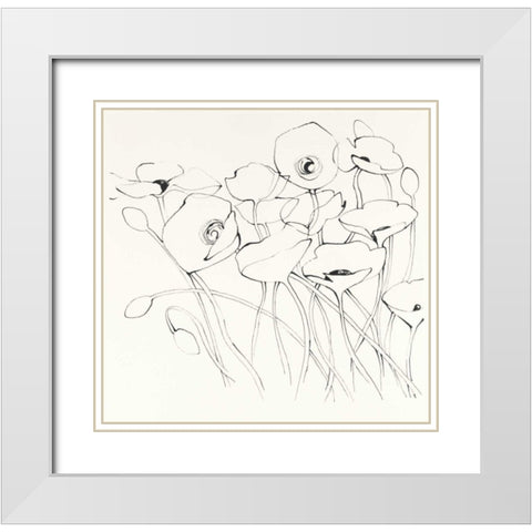 Black Line Poppies I White Modern Wood Framed Art Print with Double Matting by Novak, Shirley