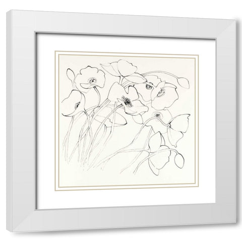Black Line Poppies II White Modern Wood Framed Art Print with Double Matting by Novak, Shirley