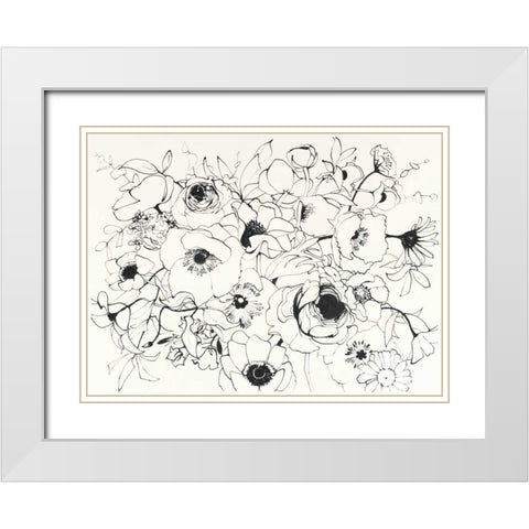 Black Line Poppies Mix White Modern Wood Framed Art Print with Double Matting by Novak, Shirley