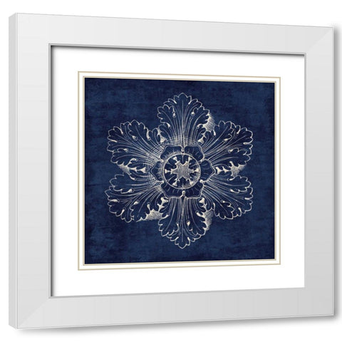 Rosette V Indigo White Modern Wood Framed Art Print with Double Matting by Wild Apple Portfolio
