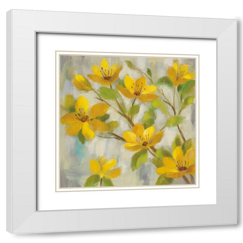 Golden Bloom I White Modern Wood Framed Art Print with Double Matting by Vassileva, Silvia