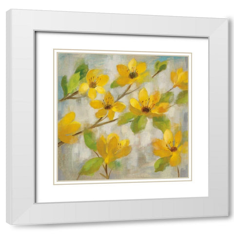 Golden Bloom II White Modern Wood Framed Art Print with Double Matting by Vassileva, Silvia