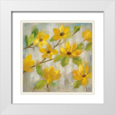 Golden Bloom II White Modern Wood Framed Art Print with Double Matting by Vassileva, Silvia
