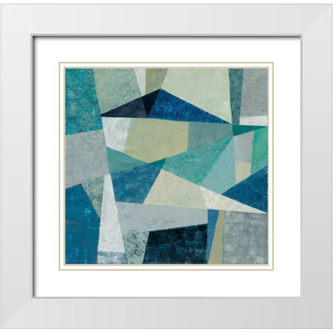 Indigo Geo Metric White Modern Wood Framed Art Print with Double Matting by Vassileva, Silvia