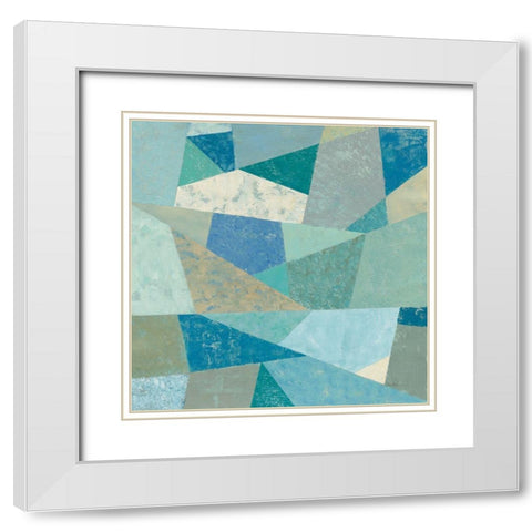 Teal Geo Metric White Modern Wood Framed Art Print with Double Matting by Vassileva, Silvia