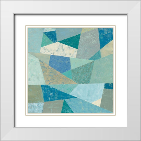Teal Geo Metric White Modern Wood Framed Art Print with Double Matting by Vassileva, Silvia