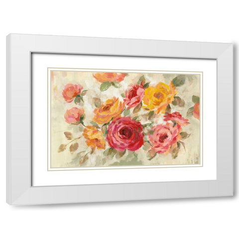Brushy Roses White Modern Wood Framed Art Print with Double Matting by Vassileva, Silvia
