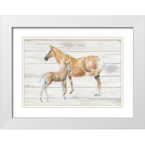 Horse and Colt on Wood White Modern Wood Framed Art Print with Double Matting by Adams, Emily
