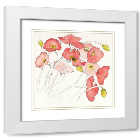 Black Line Poppies II Watercolor White Modern Wood Framed Art Print with Double Matting by Novak, Shirley
