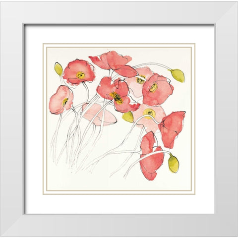 Black Line Poppies II Watercolor White Modern Wood Framed Art Print with Double Matting by Novak, Shirley