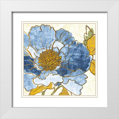 Camilles Peony I Indigo White Modern Wood Framed Art Print with Double Matting by Schlabach, Sue