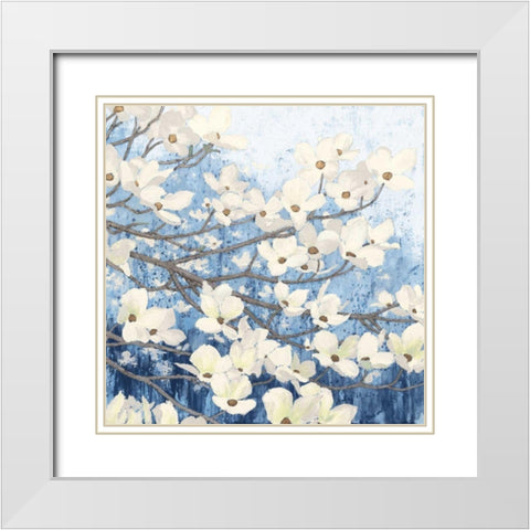 Dogwood Blossoms II Indigo White Modern Wood Framed Art Print with Double Matting by Wiens, James