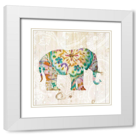 Boho Paisley Elephant I White Modern Wood Framed Art Print with Double Matting by Nai, Danhui