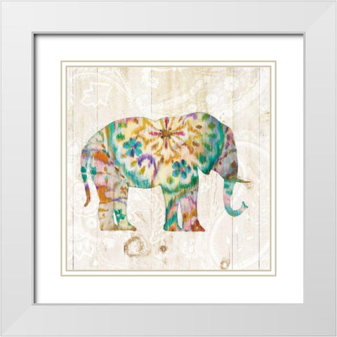 Boho Paisley Elephant I White Modern Wood Framed Art Print with Double Matting by Nai, Danhui