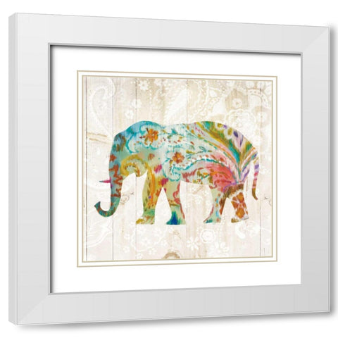 Boho Paisley Elephant II White Modern Wood Framed Art Print with Double Matting by Nai, Danhui