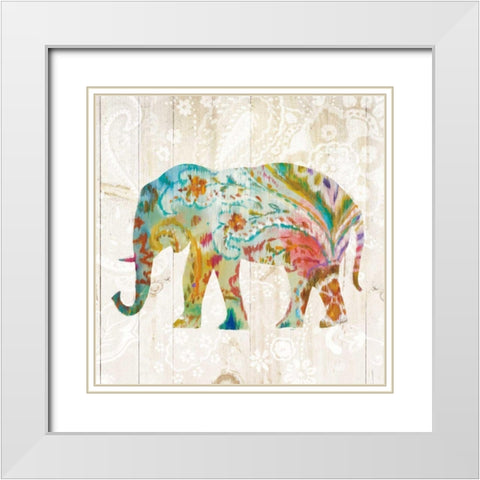 Boho Paisley Elephant II White Modern Wood Framed Art Print with Double Matting by Nai, Danhui