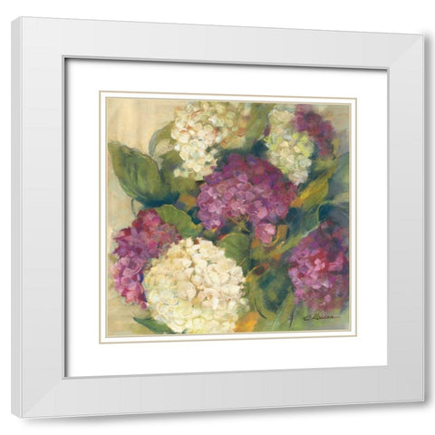 Hydrangea Delight I White Modern Wood Framed Art Print with Double Matting by Rowan, Carol