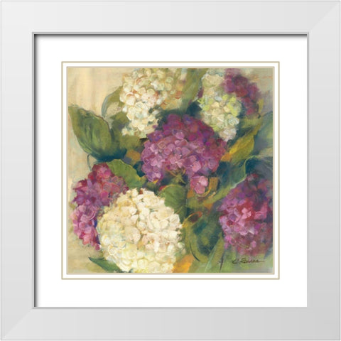 Hydrangea Delight I White Modern Wood Framed Art Print with Double Matting by Rowan, Carol