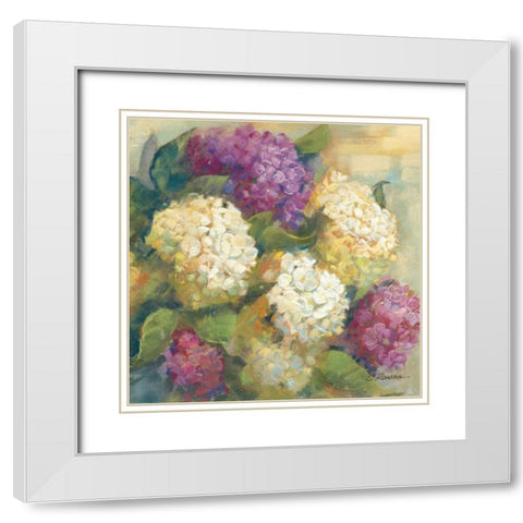 Hydrangea Delight II White Modern Wood Framed Art Print with Double Matting by Rowan, Carol