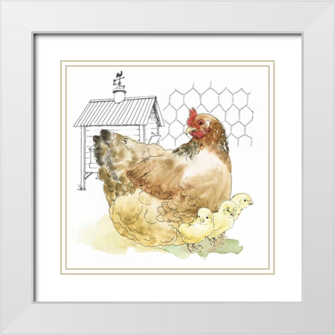 Fun at the Coop I White Modern Wood Framed Art Print with Double Matting by Grove, Beth