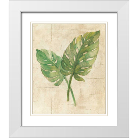 Monstera Leaves Neutral Crop White Modern Wood Framed Art Print with Double Matting by Hristova, Albena
