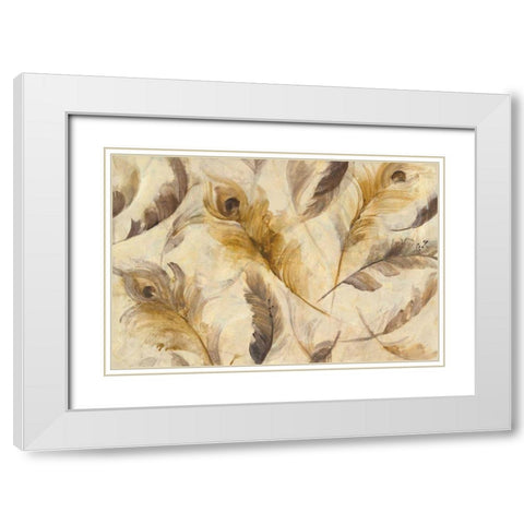 Feather Toss White Modern Wood Framed Art Print with Double Matting by Hristova, Albena